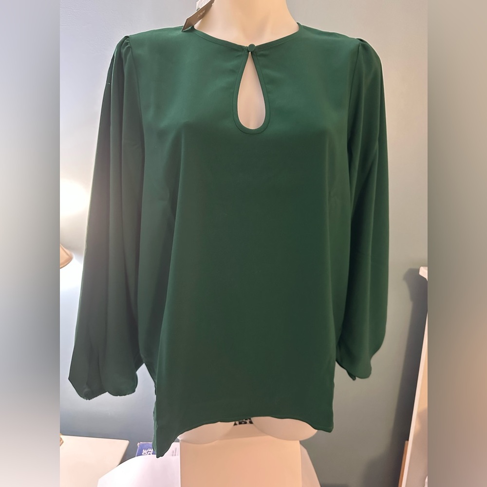 J Crew Large Tall NWT Chic Forest Green Blouse